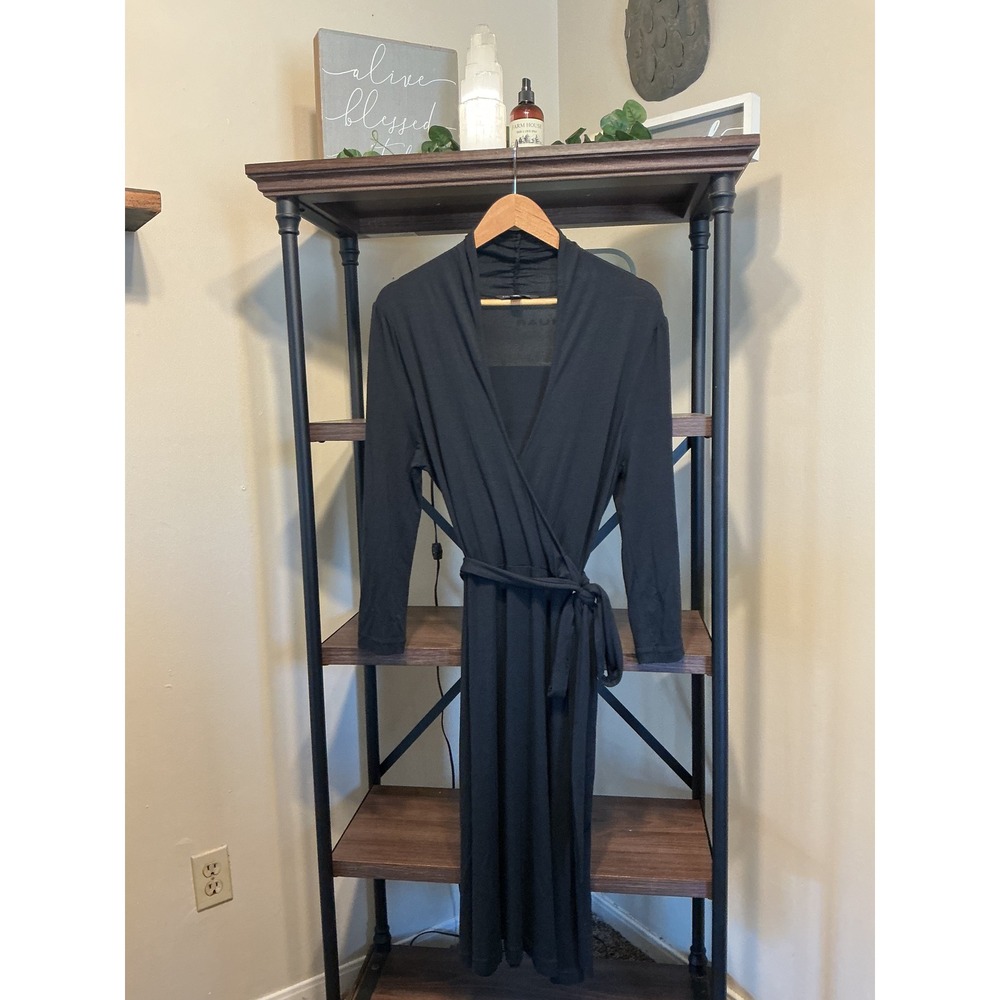 Banana Republic Black Stretch Jersey Faux Wrap Midi Dress Long Sleeve Medium